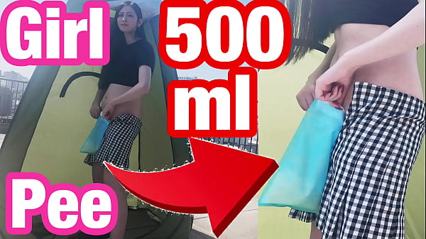 Girl’s outdoor handjob & pee standing with 500ml portable toilet – Japanese pissing, amateur,slender