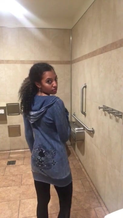 strip and piss in public restroom