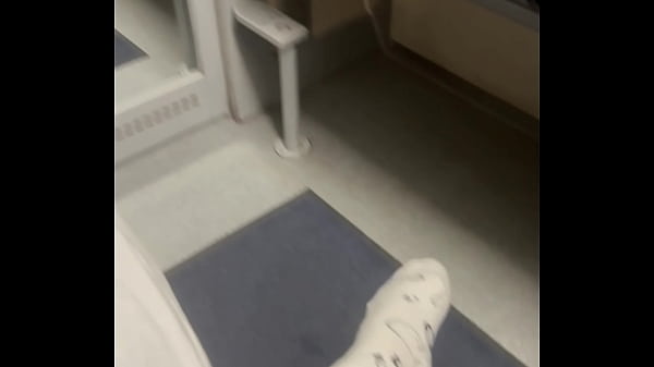 A young wife travels on a train and caresses her big tits