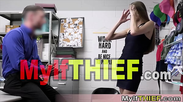 Extra skinny shoplifter MILF gets a rough blowjob then fucked hard by a mall cop
