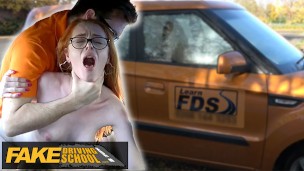 Fake Driving School – British ginger babe Ella Hughes gets her perfect pussy fucked during driving l