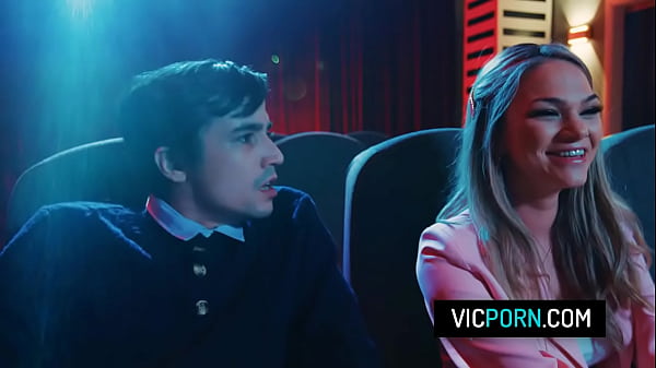 Hot blonde teen and her boyfriend fucking in a public cinema