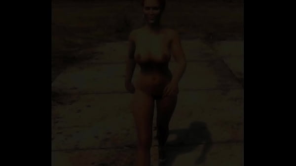 Sexy chick walks down a dirty street