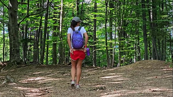Sexy hairy Milf Pisses On The Forest Path While Hiking